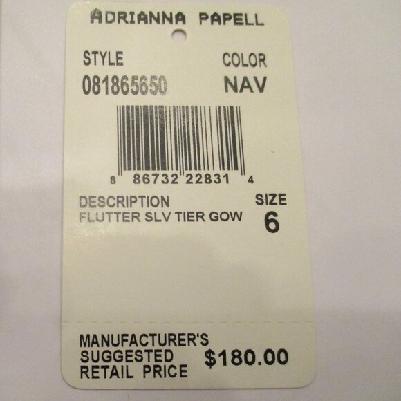 Adrianna Papell Navy Flutter Sleeve Tier Gown - Size 6 - Picture 16 of 16